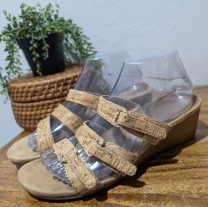 Vionic Light Brown Cork Look‎ Strappy Wedge Sandals Womens 8 US